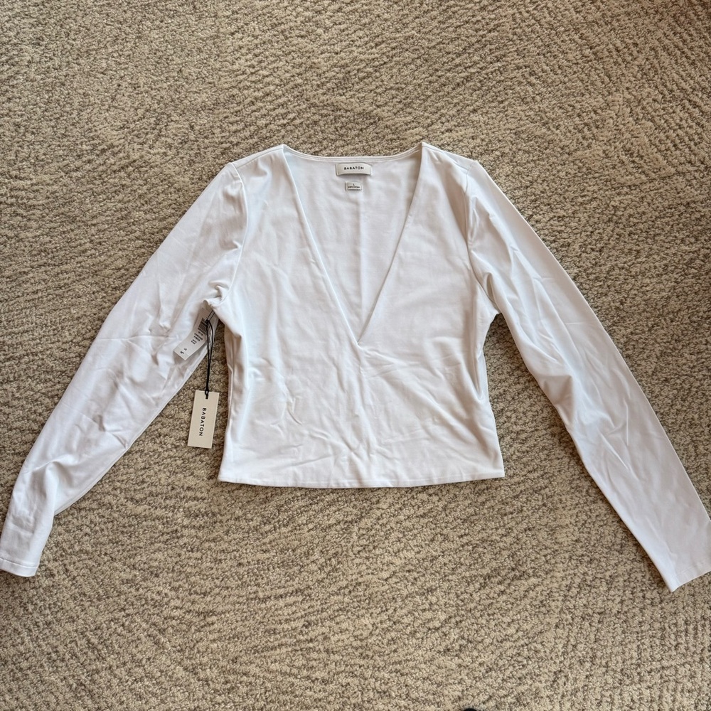 Aritzia Babaton Contour V-neck Longsleeve White Top